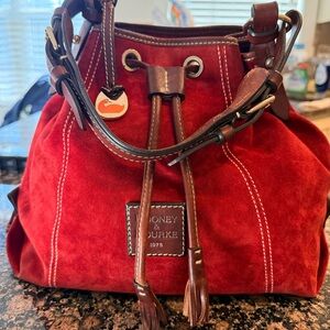 Dooney & Bourke Red and Brown Suede Shoulder Bag